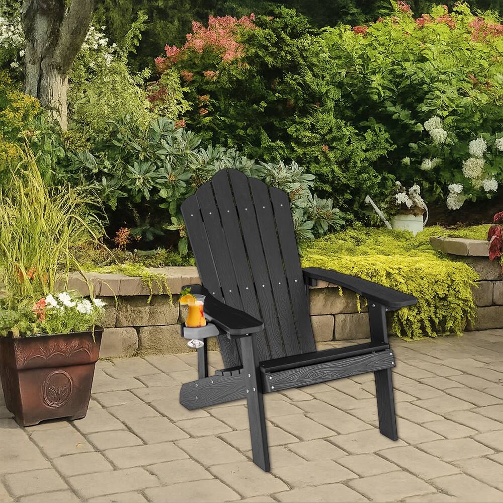 Front. Hivvago - Outdoor All-Weather HIPS Adirondack Chair with Integrated Cup Holder - Black.