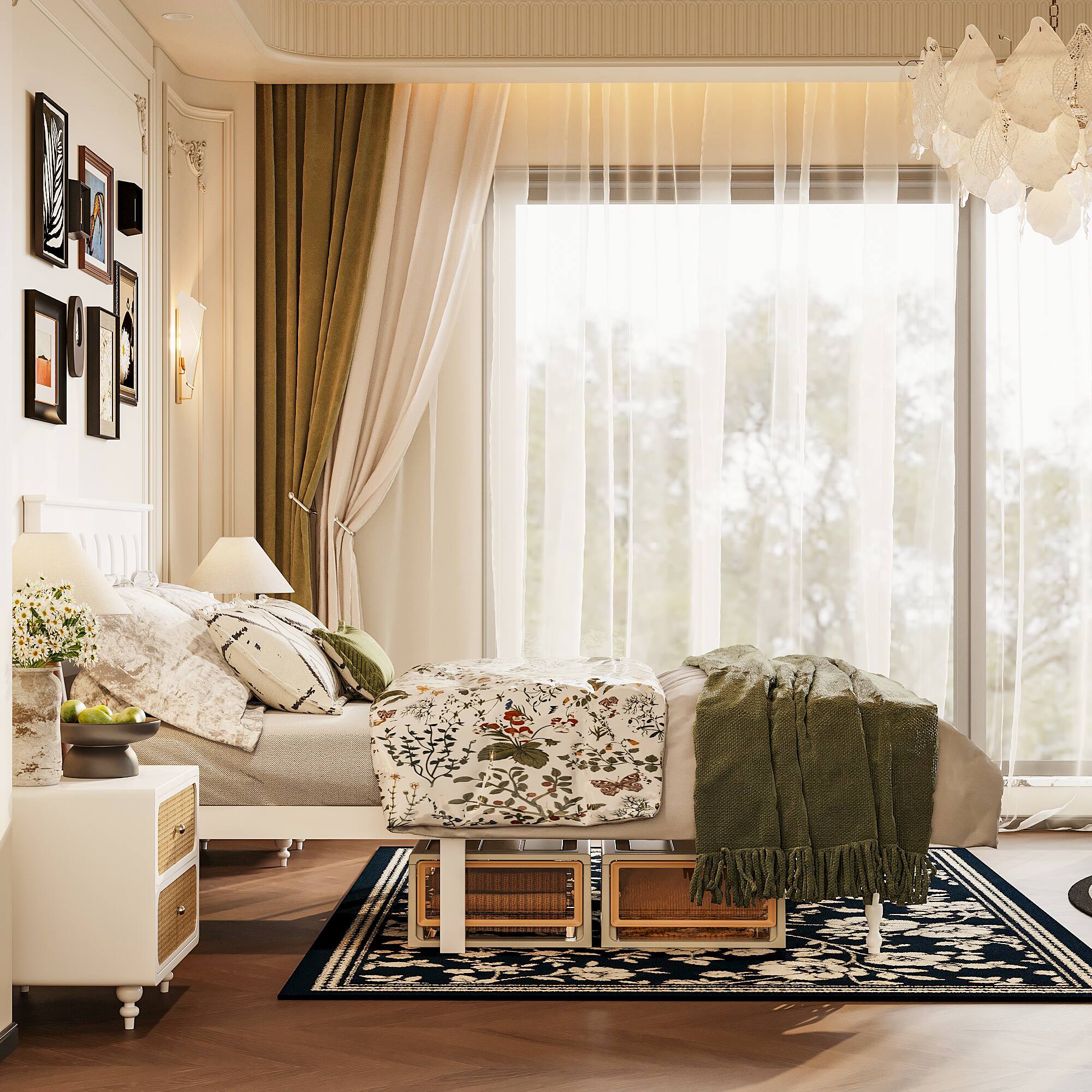 Alt View 5. FUFU & GAGA - FUFU&GAGA Steel - Frame Storage Bed: LED Lights, Multi - Drawer & Modern Style - White.