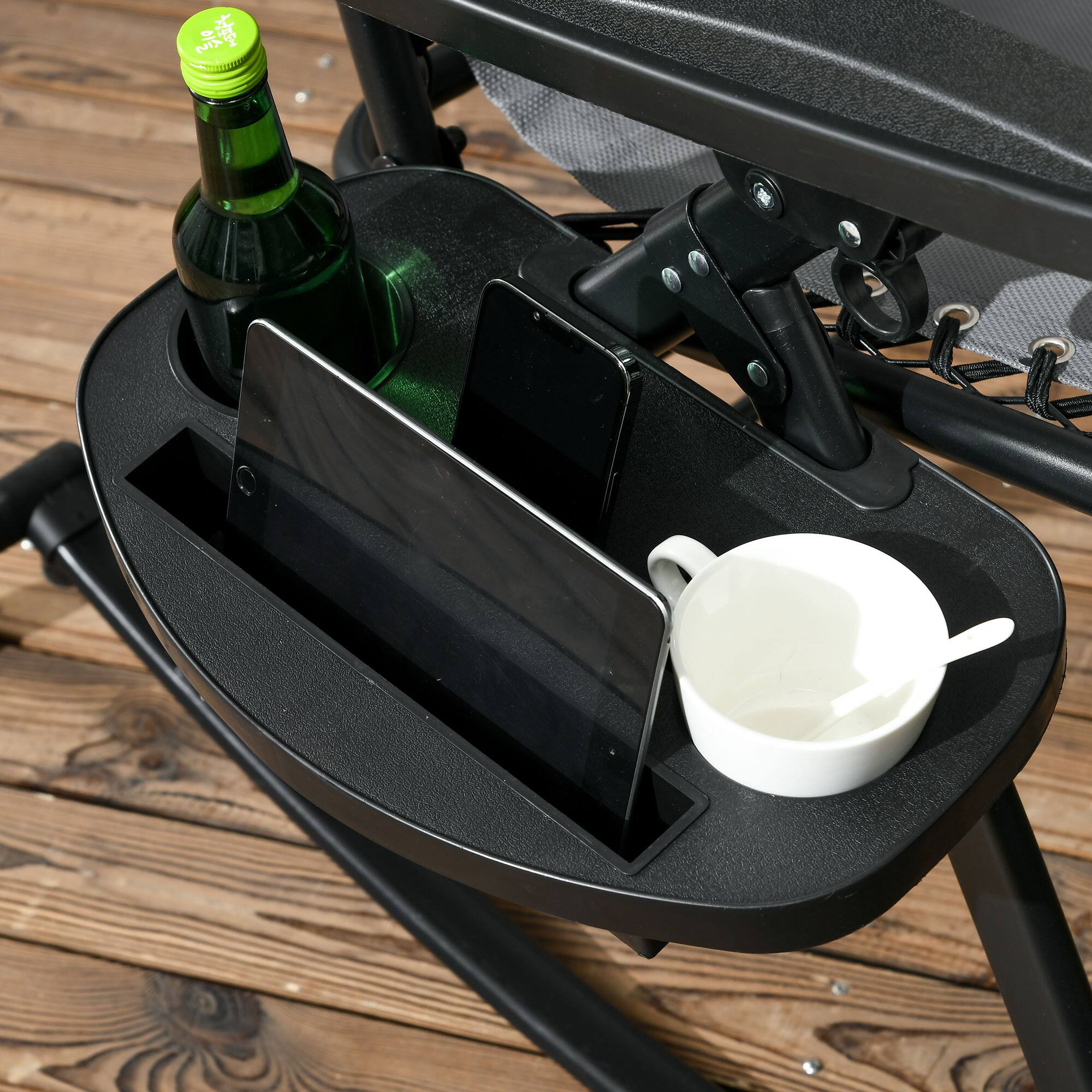 Alt View 8. Outsunny - Set of 2 Outdoor Rocking Chairs, Foldable Reclining Zero Gravity Lounge Rocker with Pillow, Cup & Phone Holder - Gray.