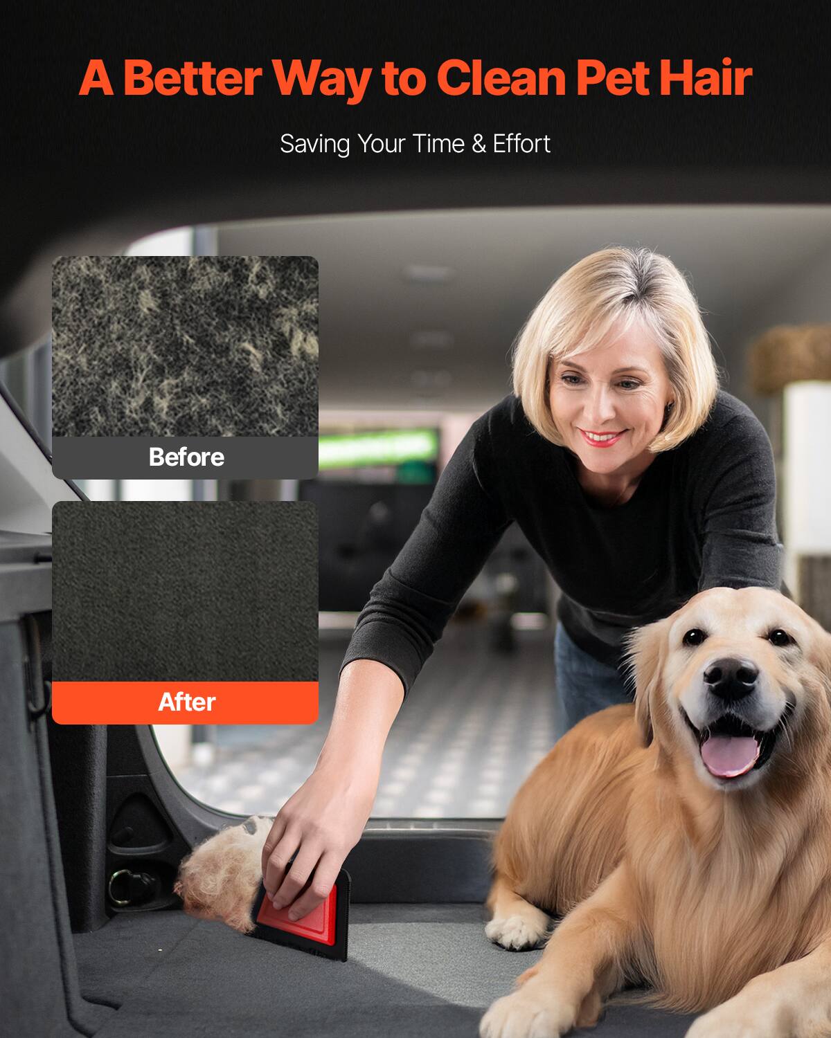 A Better Way to Clean Pet Hair  
Saving Your Time & Effort  

Before  
After