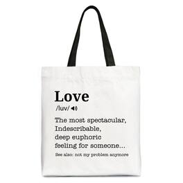 OrnamentallyYou - Love Not My Problem Anymore Definition Canvas Tote Bag, Sarcastic Gift Shopper for Exes - White Black