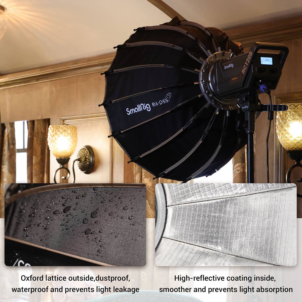 Smolig RC120B RA-D55 SmallRig Fent Oxford lattice outside, dustproof, waterproof and prevents light leakage. High-reflective coating inside, smoother and prevents light absorption