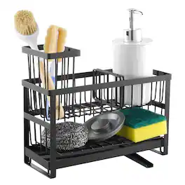 VEVOR - Kitchen Sink Caddy Organizer, 2 Tier Sponge Holder for Kitchen Sink with High Brush Holder & Divider, Storage Rack - Black