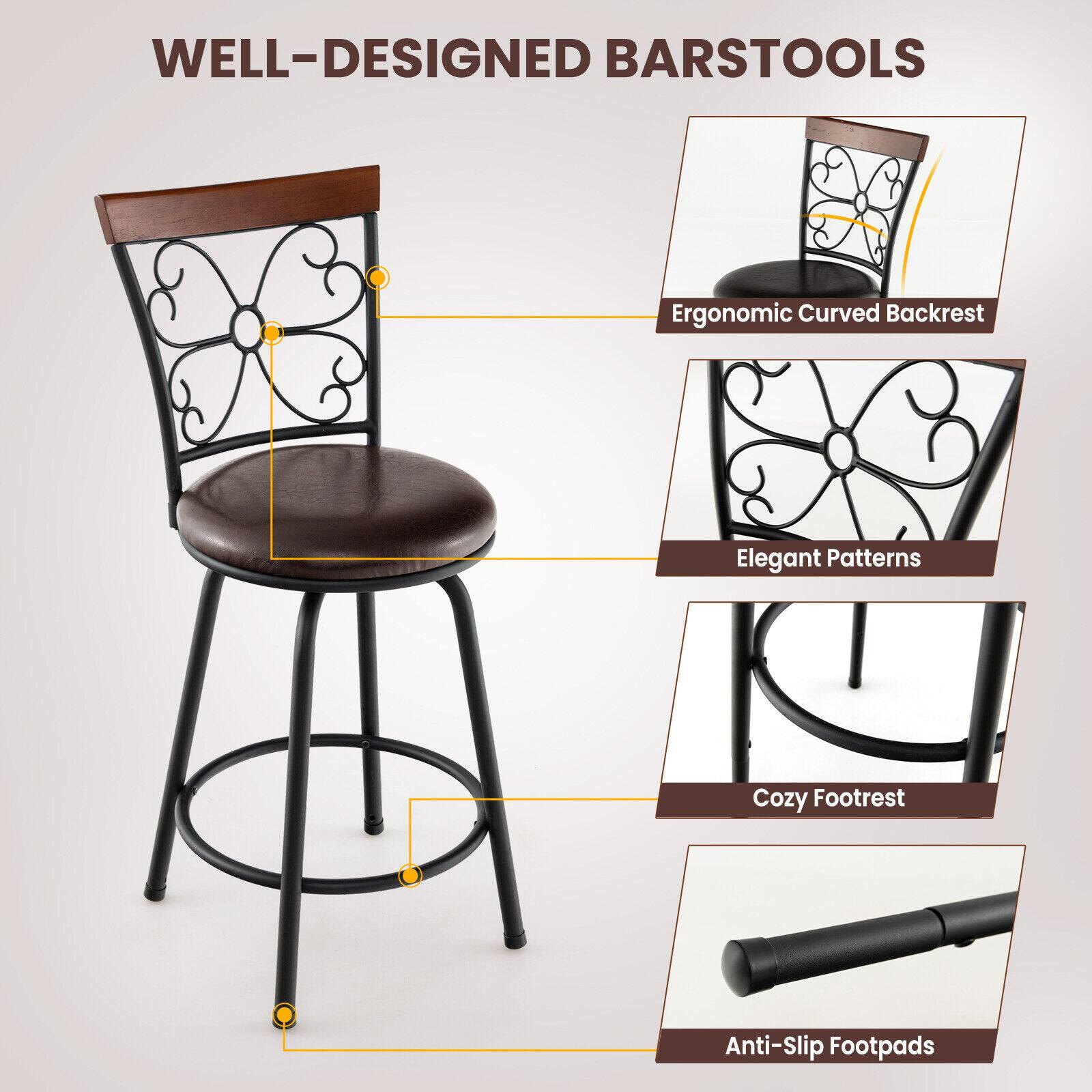 WELL-DESIGNED BARSTOOLS
Ergonomic Curved Backrest
Elegant Patterns
Cozy Footrest
Anti-Slip Footpads