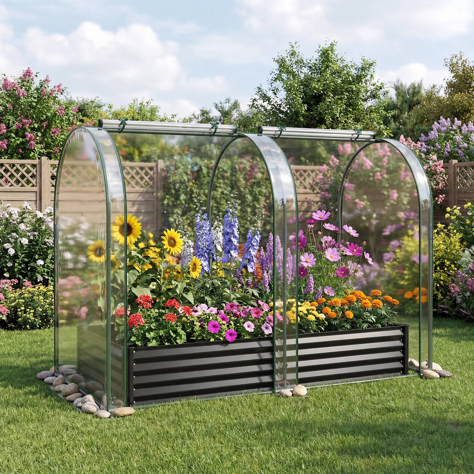 Alt View 1. Gymax - Gymax 6 x 3 x 1 FT Galvanized Raised Garden Bed w/Greenhouse Cover 2 Roll-up Windows Black & Transparent - Black.