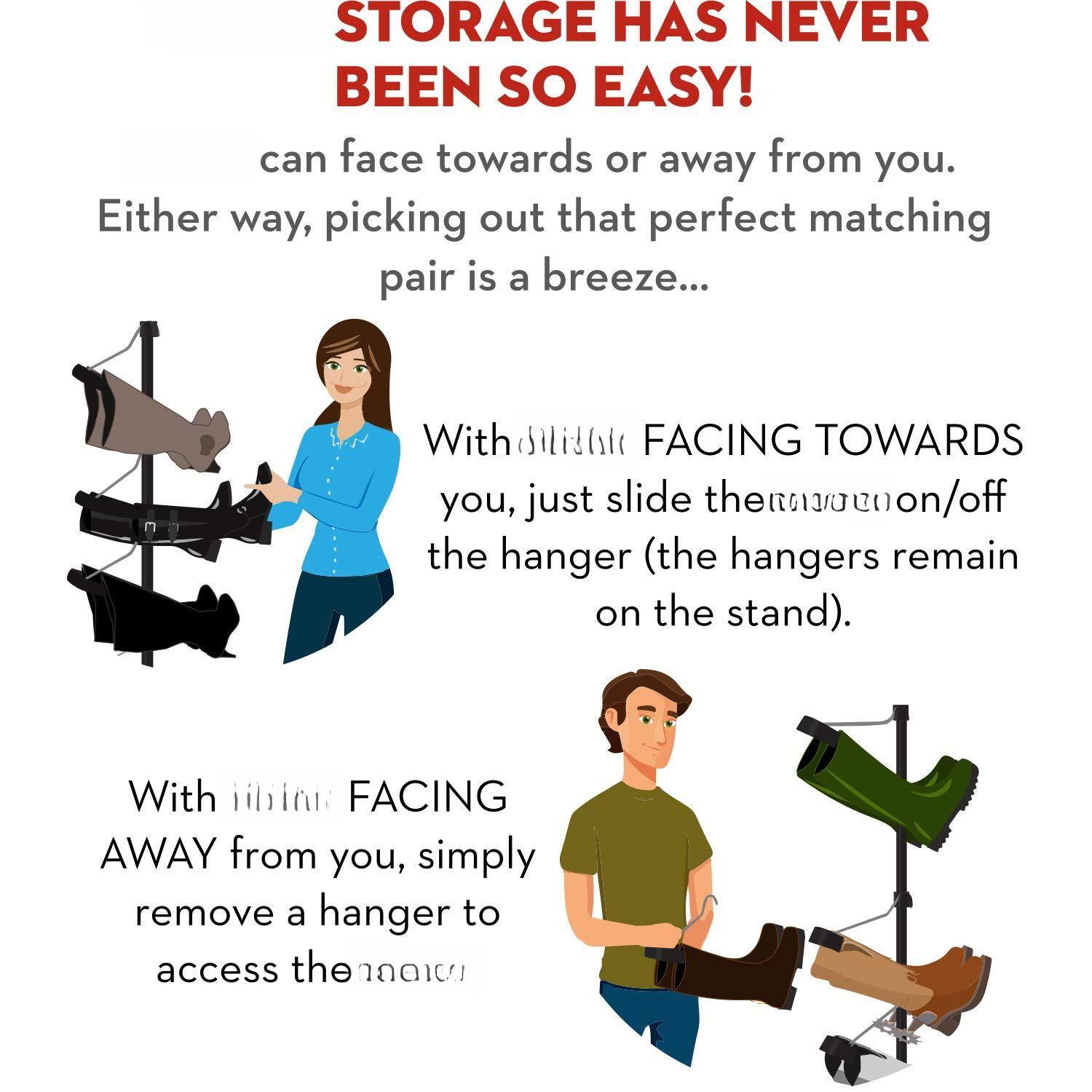 STORAGE HAS NEVER BEEN SO EASY!

can face towards or away from you. Either way, picking out that perfect matching pair is a breeze...

With siioi FACING TOWARDS you, just slide them on/off the hanger (the hangers remain on the stand).

With iibinr FACING AWAY from you, simply remove a hanger to access them.