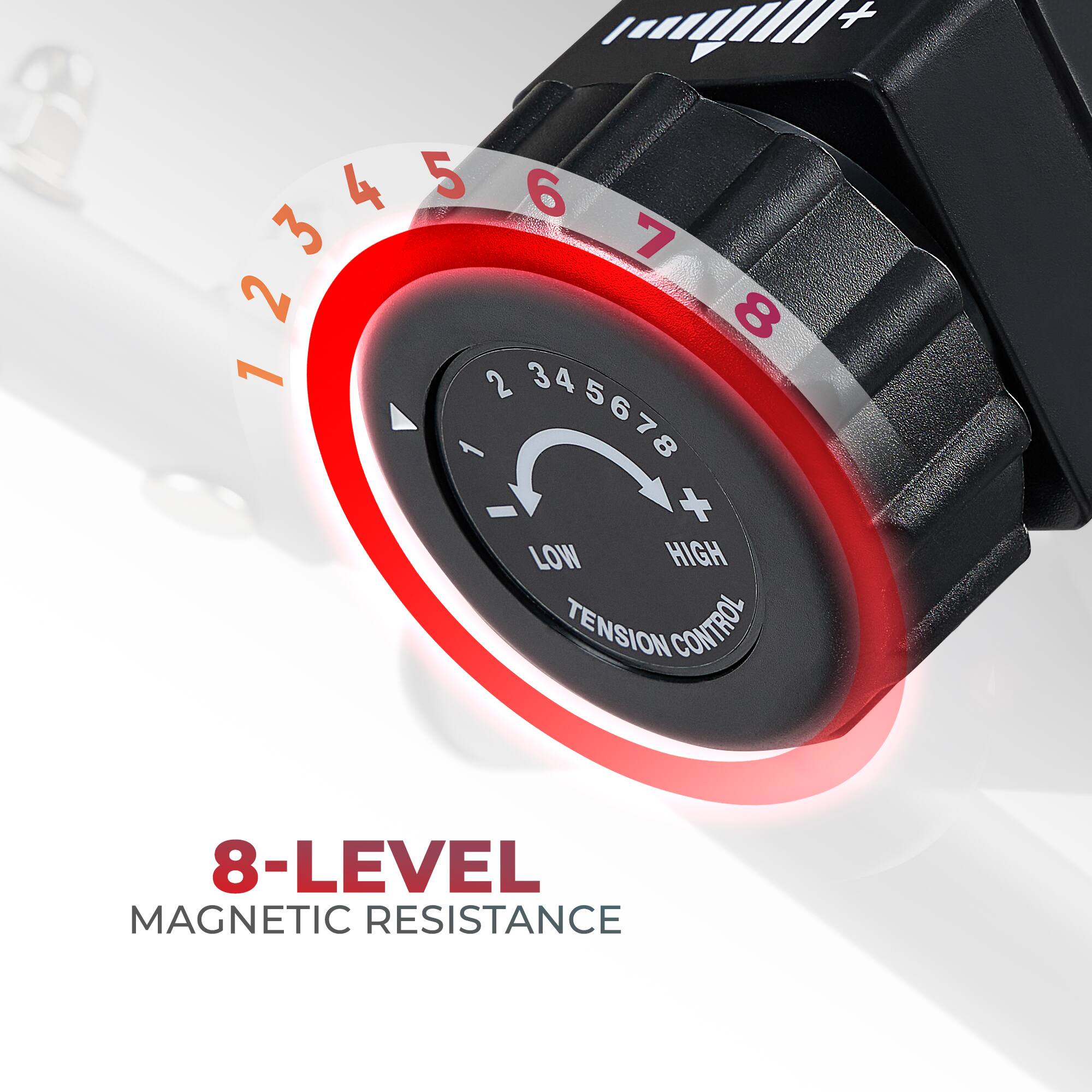 M 2 8 345678 LOW HIGH TENSION CONTROL 8-LEVEL MAGNETIC RESISTANCE