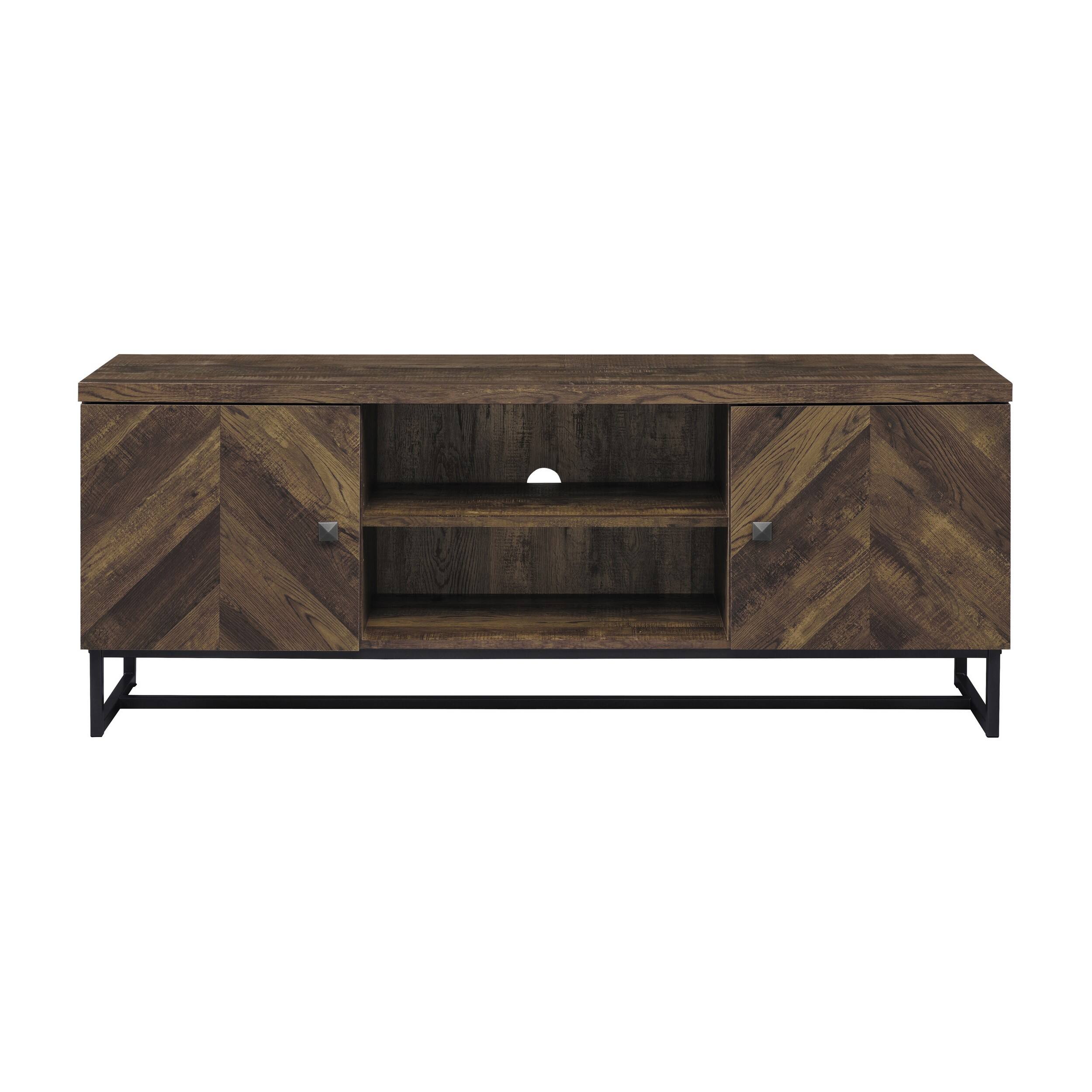 Alt View 1. Manhattan Lane - 60 Inch TV Media Console Cabinet, 2 Herringbone Doors - Brown.