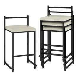 Gymax - 26'' Stackable Counter Height Bar Stools Set of 4 w/Back Metal Frame & Footrest - Black