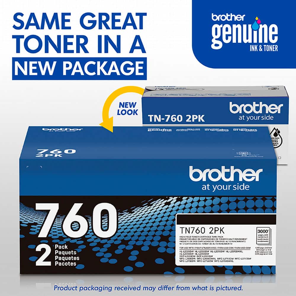 SAME GREAT TONER IN A NEW PACKAGE brother genuine INK & TONER NEW LOOK TN-760 2PK brother at your side TN760 2PK 760 Pack 2 Paquetes Pacotes 3000 IATED TONE ARERN Tan PACE INAT BORLE DE CARTOLCHES -N TOMER A WALT RENEMENT PAR DE DOS ARUERN EN SEES N ER - UA TARALO CO COM HAARESOVE 1L205.00 BLAPNON L-LES/COWXL 4P000 APOW OCP-LSEW DOP-LISIDN MF O LEC LRNSEOWEL SNFC PESCW MFC LIP0 urO UXo MFC LETUOW MTC 27600WXL Product packaging received may differ from what is pictured.
