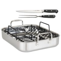 Viking 3-Ply Stainless Steel Roasting Pan with rack and Bonus Carving Set - Silver - Angle_Zoom