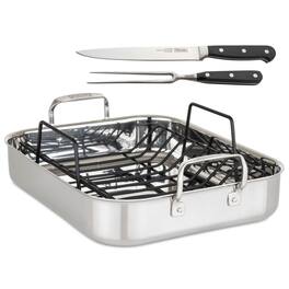 Viking - 3-Ply Stainless Steel Roasting Pan with rack and Bonus Carving Set - Silver