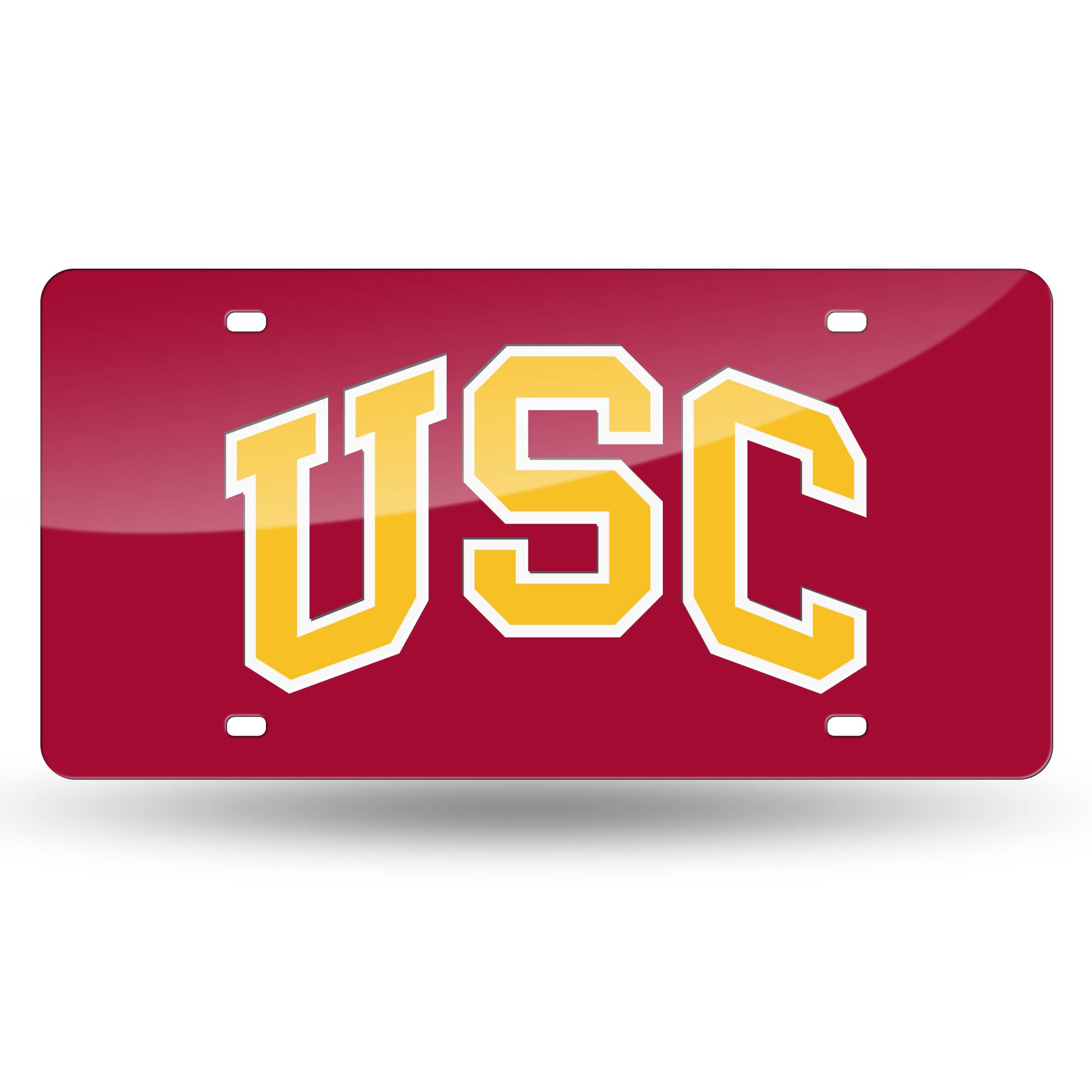 Southern California USC Trojans Red Mirror Look Acrylic License Plate Laser Tag