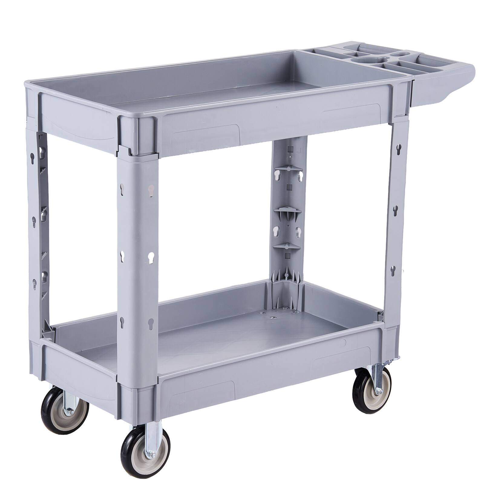 Alt View 5. VEVOR - Utility Cart, 550 lbs Capacity, 2 Tier Service Cart with 360° Swivel & Fixed Wheels (2 with Brakes) - Grey.