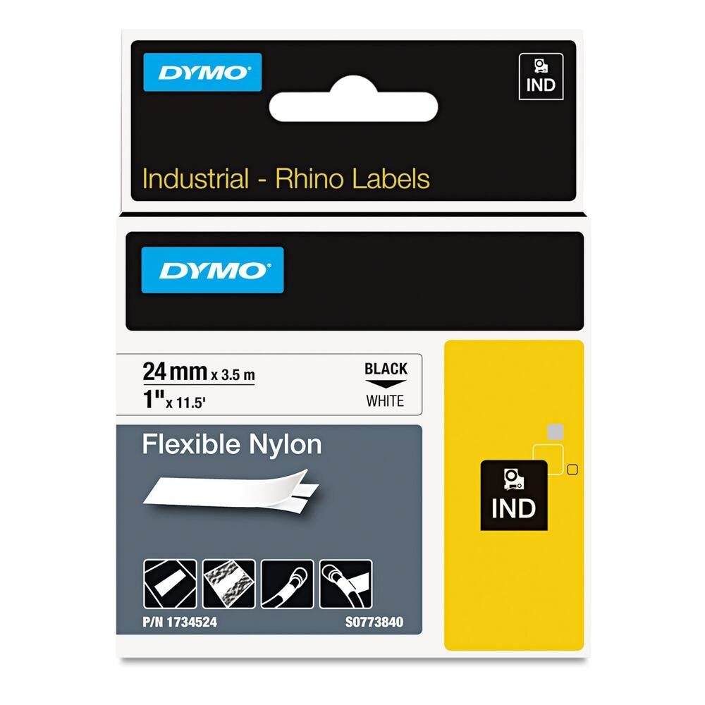 DYMO IND Industrial - Rhino Labels  
DYMO 24 mm x 3.5 m 1" x 11.5' BLACK WHITE Flexible Nylon  
IND P/N 1734524 S0773840