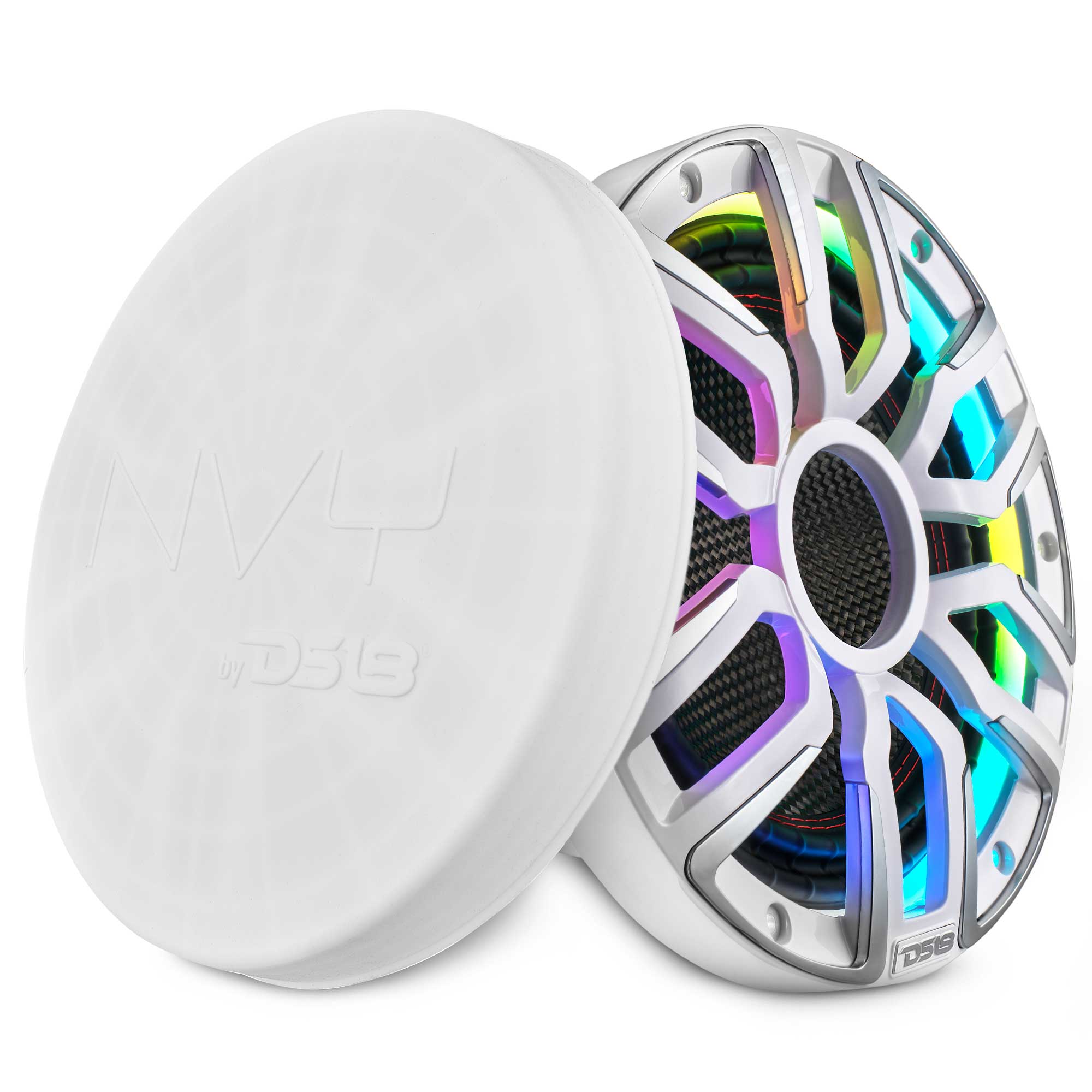 Front. DS18 Audio - 10" Marine Subwoofer With Carbon Fiber Cone, Neodymium Magnet and Digital LED Lights | 600W RMS 4-Ohm - White - White.