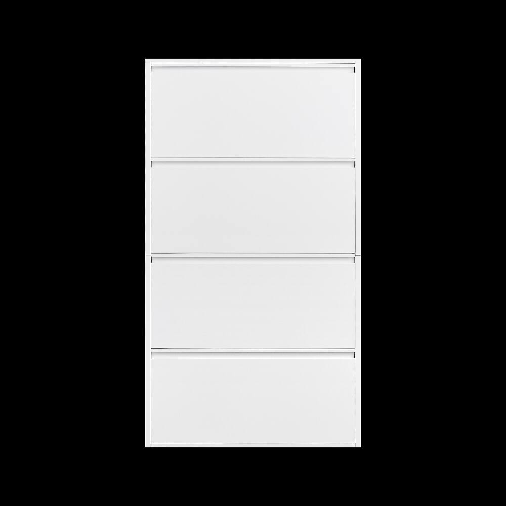 Back. Loheer - Loheer White Metal Shoe Cabinet 4 Flip Drawer Shoe Organizer - White.