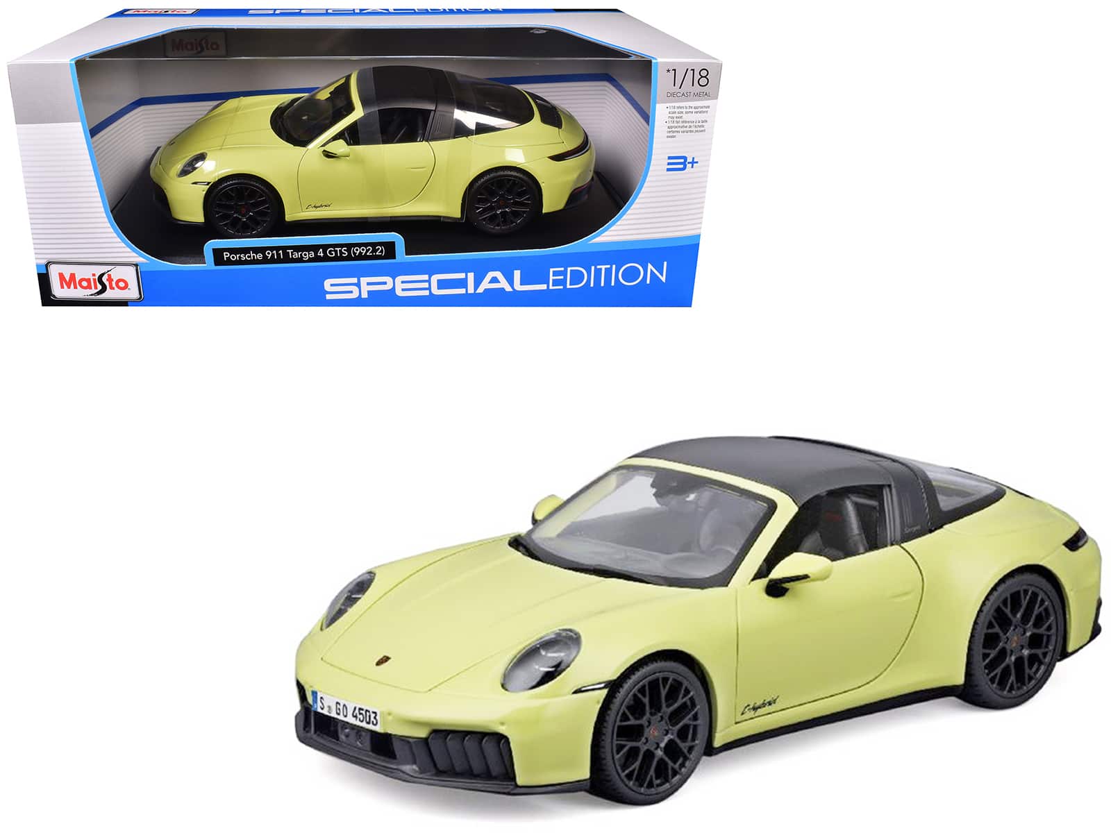 "Porsche 911 Targa 4 GTS (992.2) Yellow with Black Top ""Special Edition"" Series 1/18 Diecast Model Car by Maisto" price history on PriceWatchPro