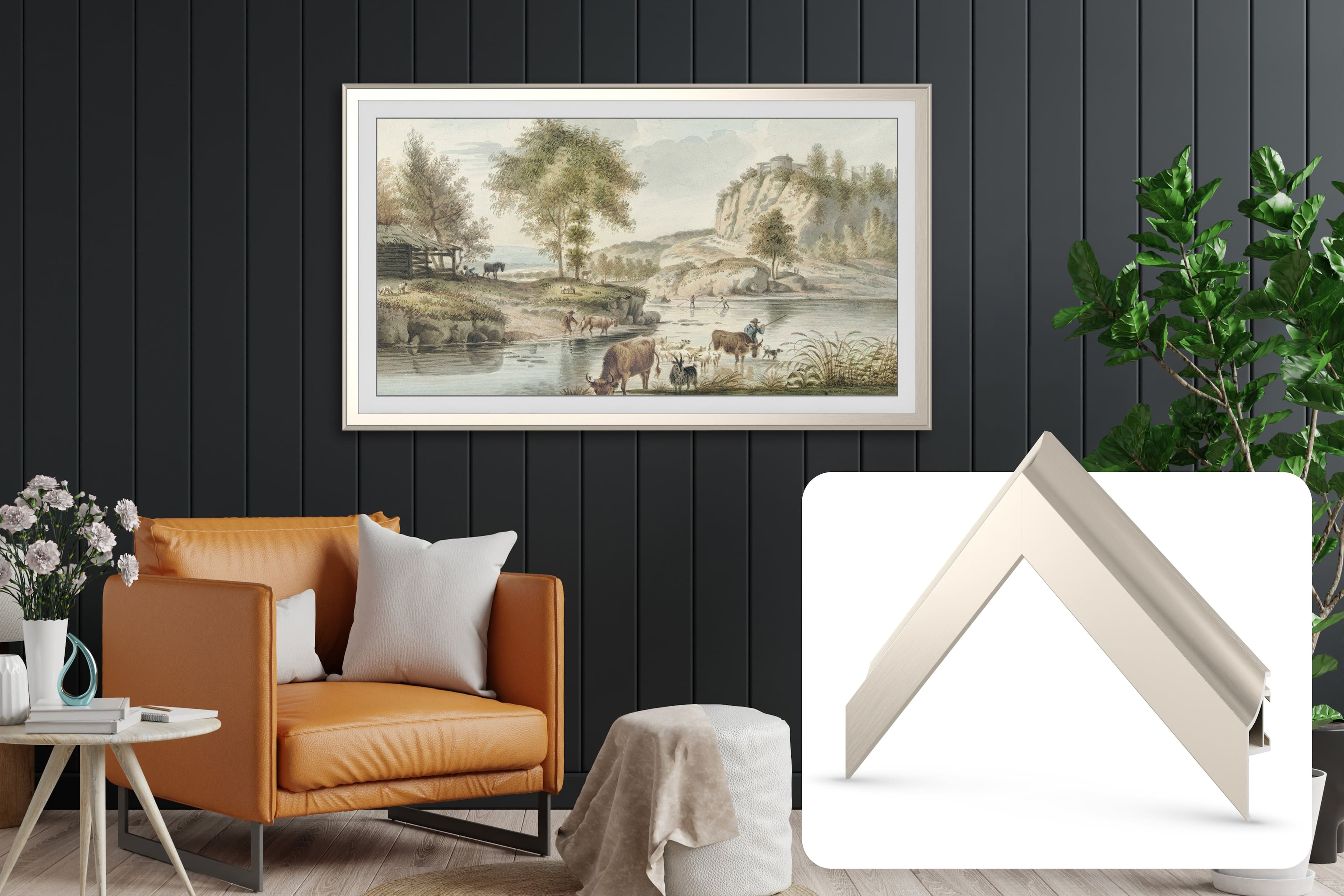 Deco TV Frames - Alloy Scoop Bezel for Samsung The Frame TV - 75" - German Silver - Front_Zoom