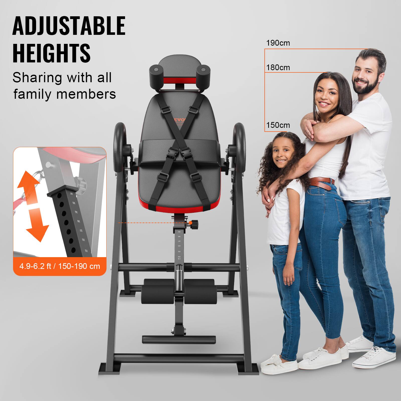 ADJUSTABLE HEIGHTS  
Sharing with all family members  

4.9-6.2 ft / 150-190 cm  

190cm  
180cm  
150cm