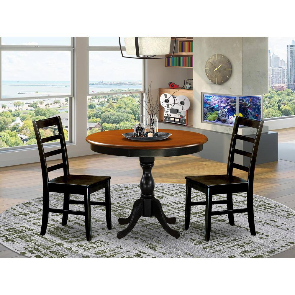 Angle. East West Furniture - East West Furniture 3-Piece Mid Century Modern Dining Set Include a Wooden Table and 2 Modern Dining Chairs with Ladder - Multi-Color.