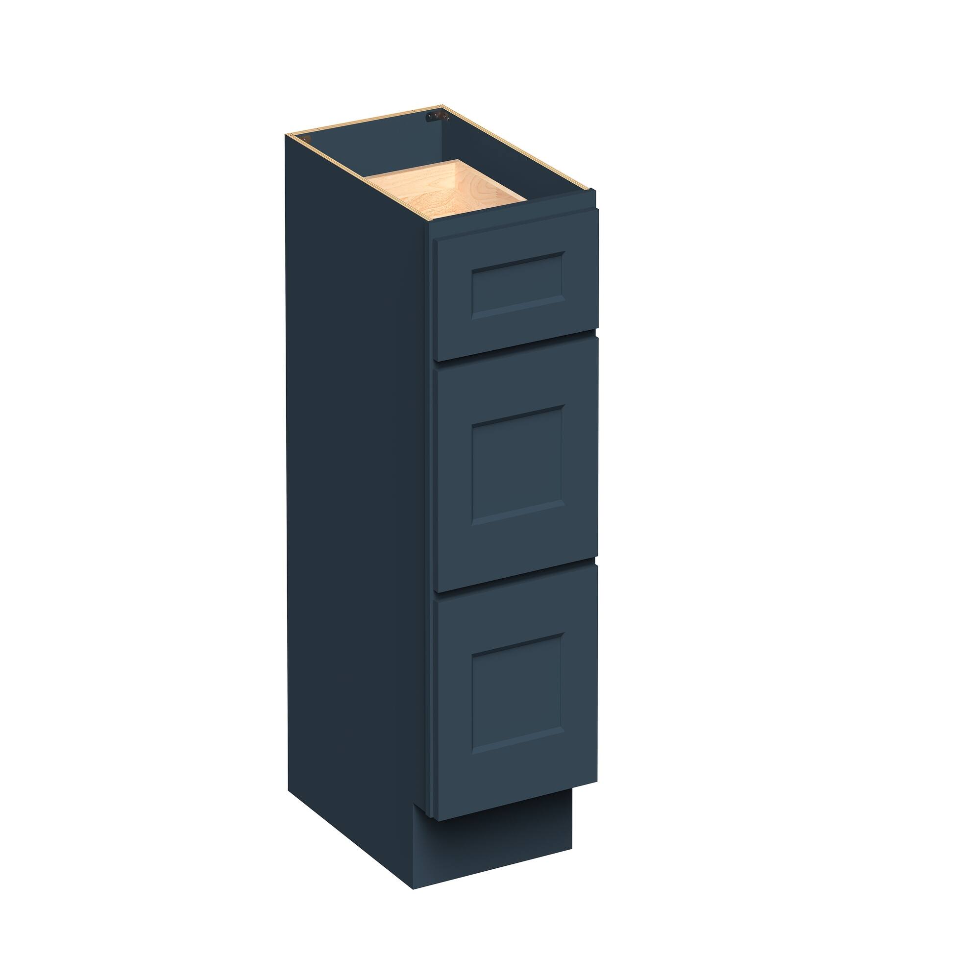 Angle. Boyel Living - 15-in W x 34.5-in H x 24-in D Shaker RTA Kitchen 3-Drawer Base Cabinet with Soft-Close Drawers - Charcoal Blue.