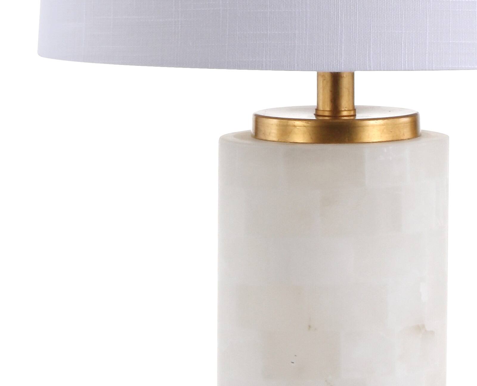 Alt View 4. Jonathan Y - Eliza 25.5" Contemporary Modern Alabaster Column LED Table Lamp with Nightlight Base, White/Gold Leaf - White/Gold Leaf.