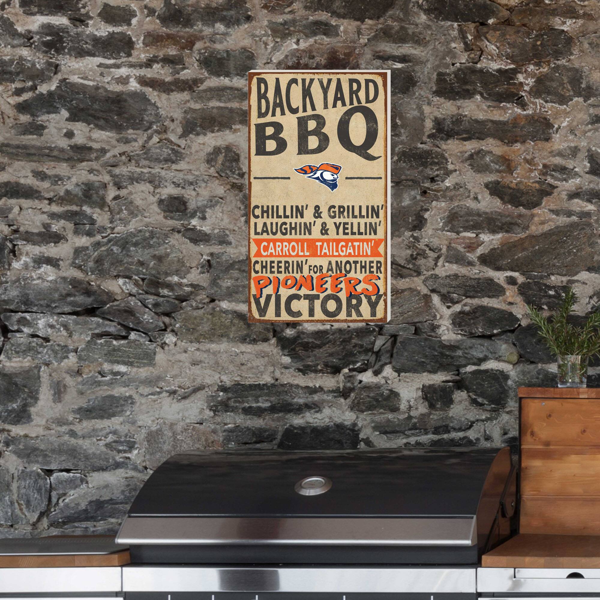 BACKYARD BBQ  
CHILLIN' & GRILLIN'  
LAUGHIN' & YELLIN'  
CARROLL TAILGATIN'  
CHEERIN' FOR ANOTHER  
PIONEERS VICTORY