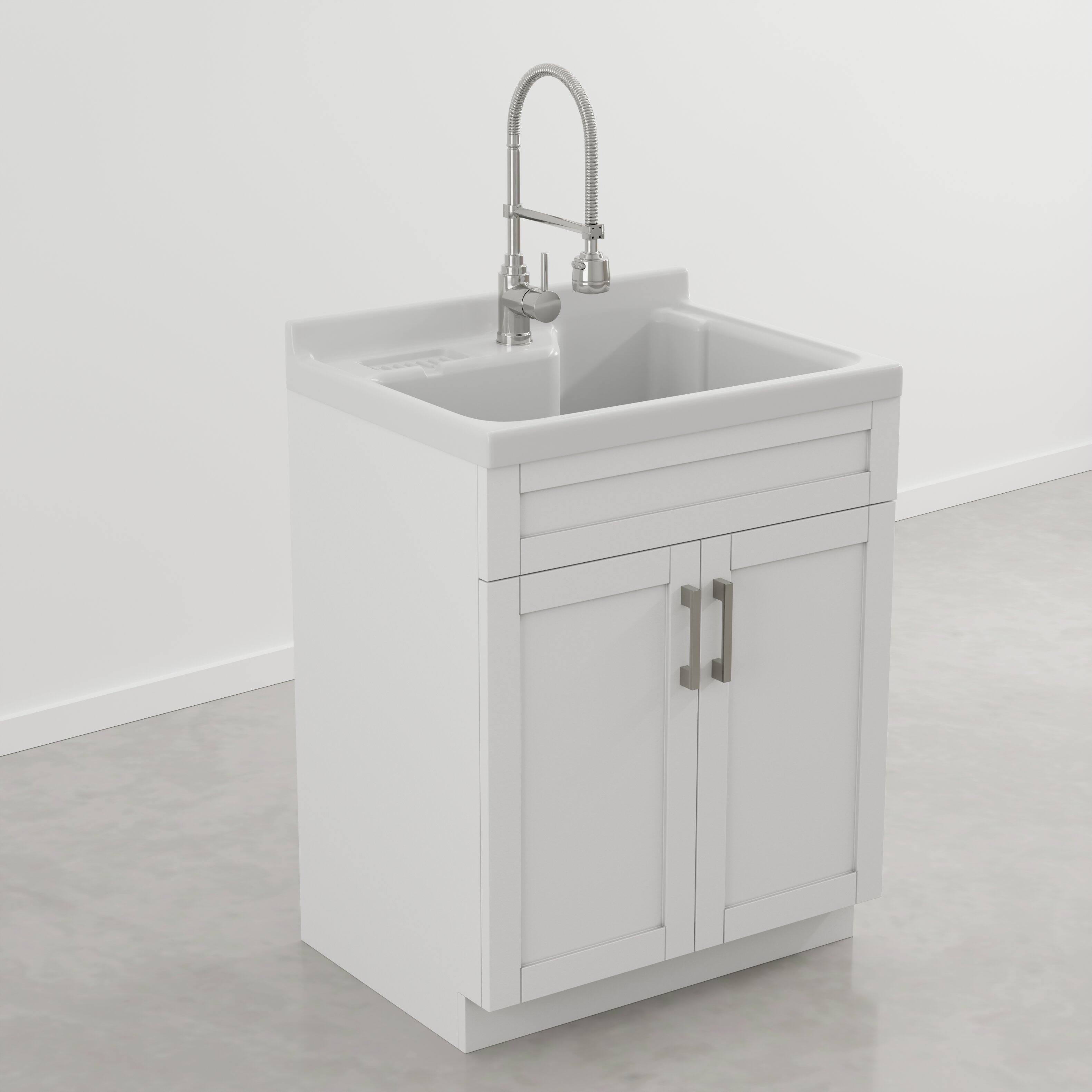 Alt View 2. Simpli Home - Hennessy 28 inch Wide Utility Sink and Laundry Cabinet, Glacier White - Glacier White.