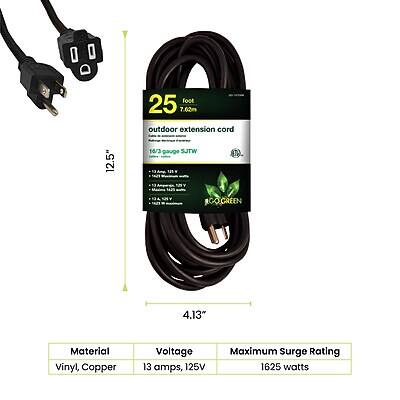 12.5" foot 25 7.02m outdoor extension cord 10/3 gougs SJTW 13 un MY NAJO LOOGREEN

4.13" Material Vinyl, Copper Voltage 13 amps, 125V Maximum Surge Rating 1625 watts