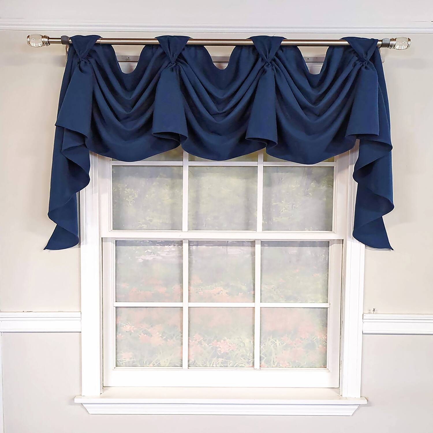 Angle. RLF Home - RLF Home Classic Solid 3-S Victory 100% Cotton Tab Top Swag Window Curtain 54" x 25" Navy - Navy.