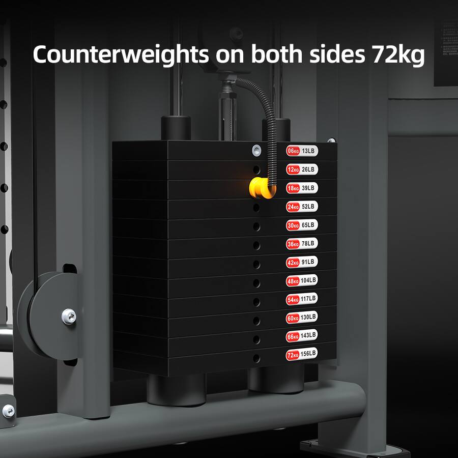 Counterweights on both sides 72kg

- 6kg 13LB
- 12kg 26LB
- 18kg 39LB
- 24kg 52LB
- 30kg 65LB
- 36kg 78LB
- 42kg 91LB
- 48kg 104LB
- 54kg 117LB
- 60kg 130LB
- 66kg 143LB
- 72kg 156LB