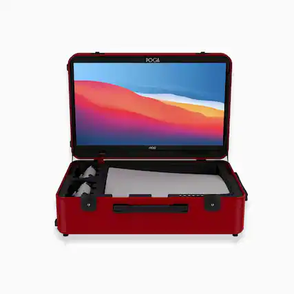 Front. POGA - LUX PlayStation 5 Premium Portable Console Travel Case w/ Trolley and 24" AOC Gaming Monitor V3 - Red.