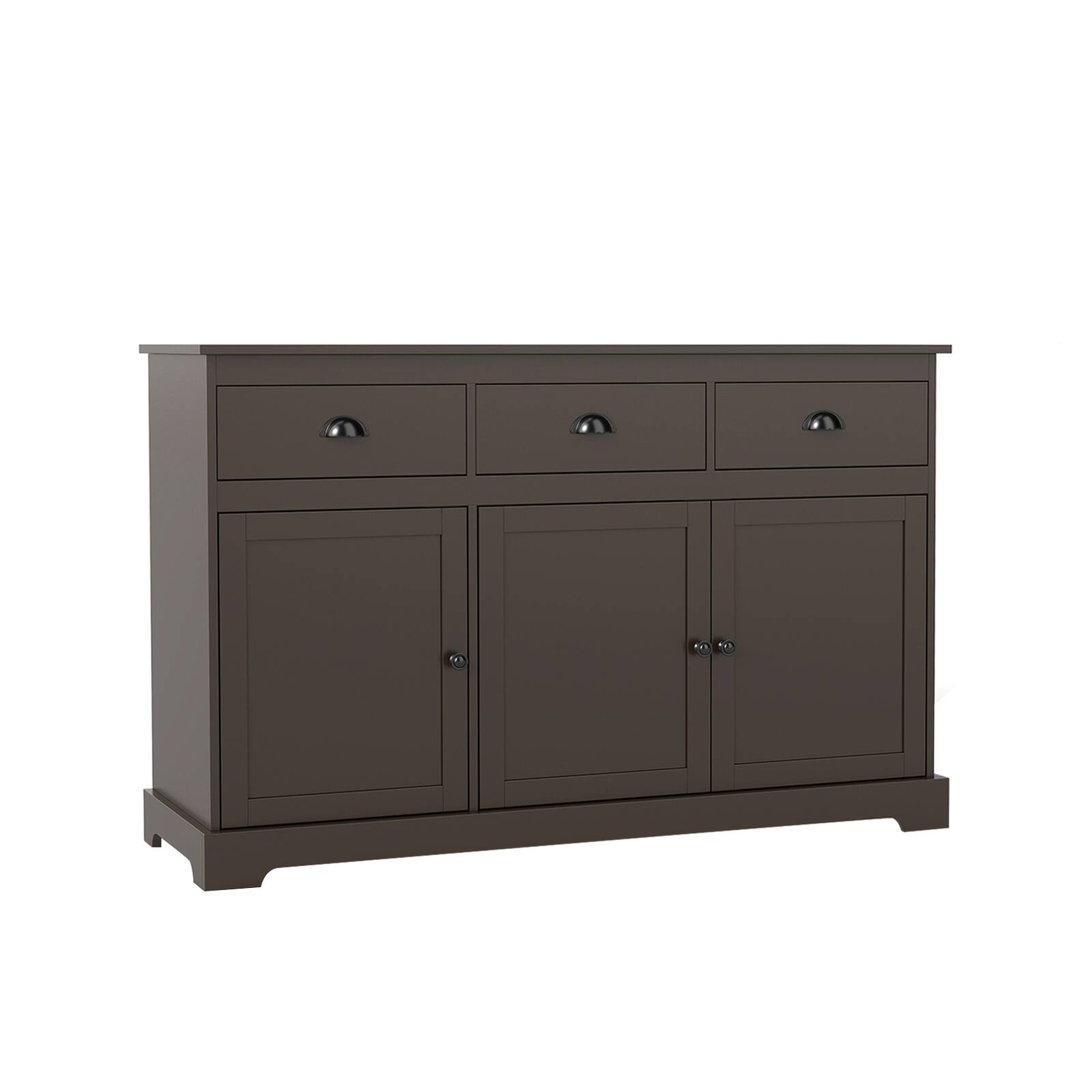 Alt View 9. Gymax - Gymax Modern Buffet Sideboard 53.5'' Storage Cabinet w/ 3 Drawers 3 Doors Brown - Brown.