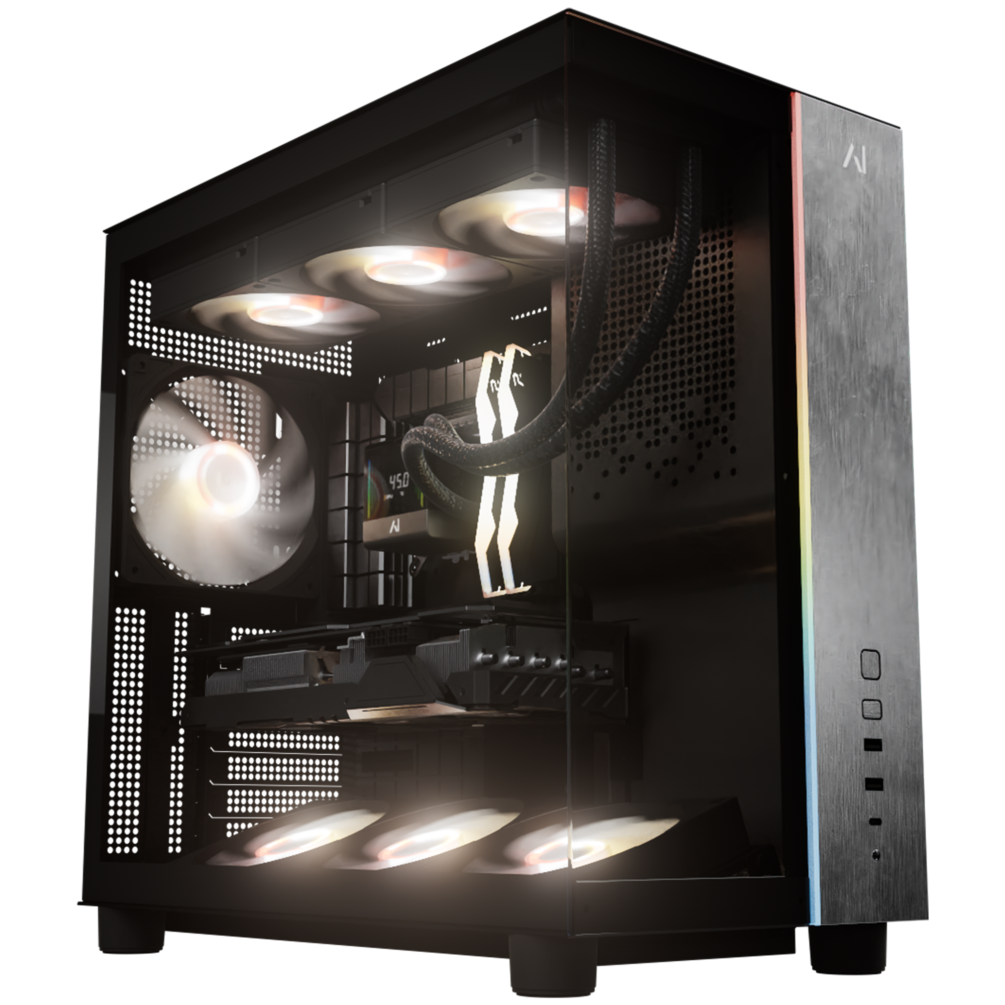Front. Andromeda Insights - AI 50 Quasar Pro V3 Gaming PC RTX 5090 32GB | Intel Core Ultra 9 285K (5.7 GHz Boost) | 32GB DDR5 6000MHz | 2TB Gen4 SSD - Black.