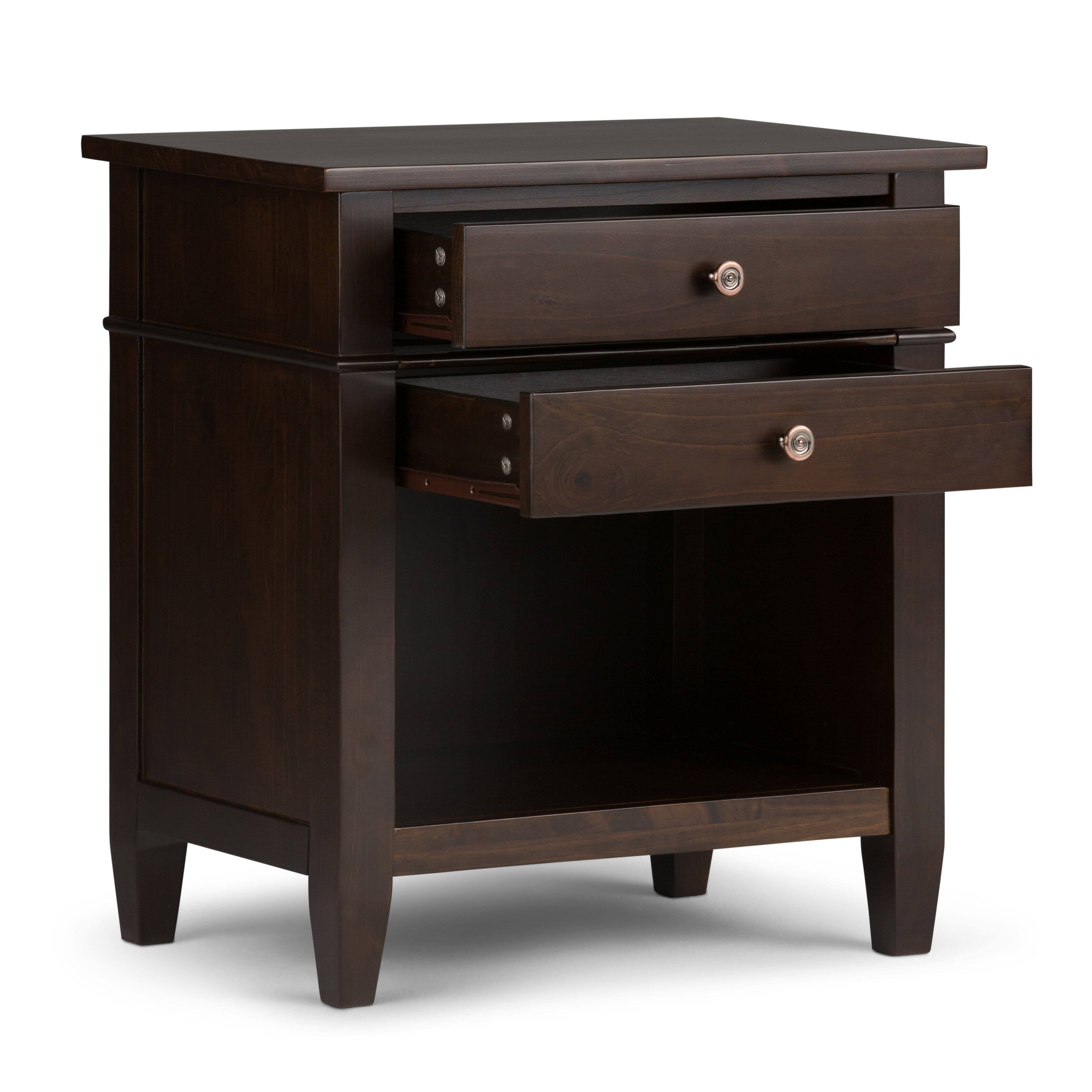 Left. Simpli Home - Carlton 24 inch Bedside Table (Set of 2) - Dark Tobacco Brown.