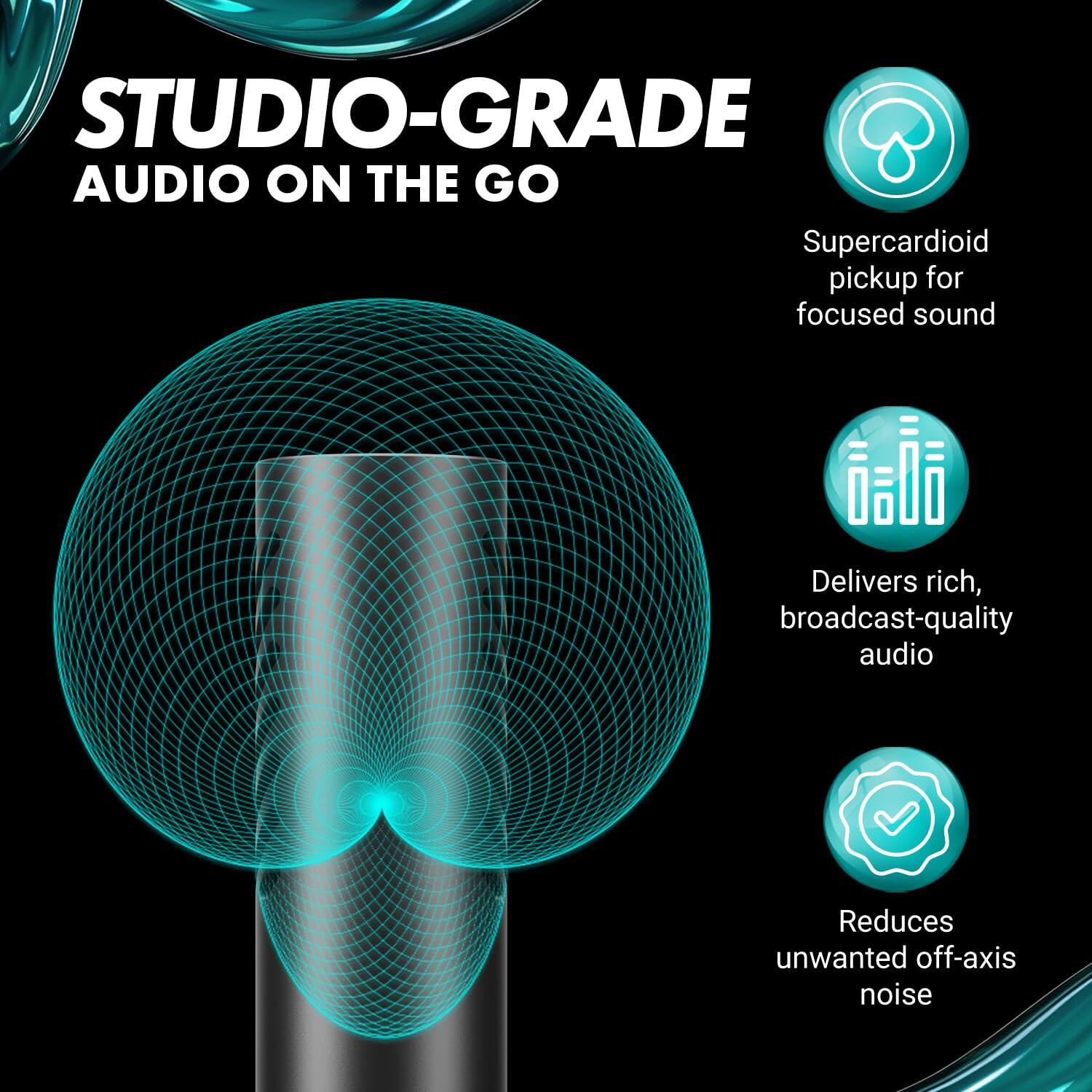 STUDIO-GRADE AUDIO ON THE GO

- Supercardioid pickup for focused sound
- Delivers rich, broadcast-quality audio
- Reduces unwanted off-axis noise