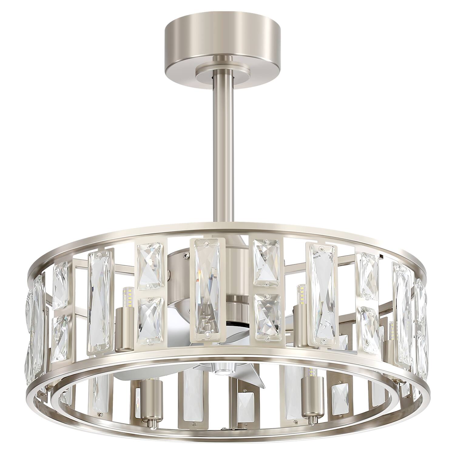 Alt View 8. Breezary - 20-inch Caged Ceiling Fan with Light, DC Motor, 5-Blade, 6-Speed Remote, 6-Bulb Fixture, Timer, Downrod Mount - Sand Nickel & silver.