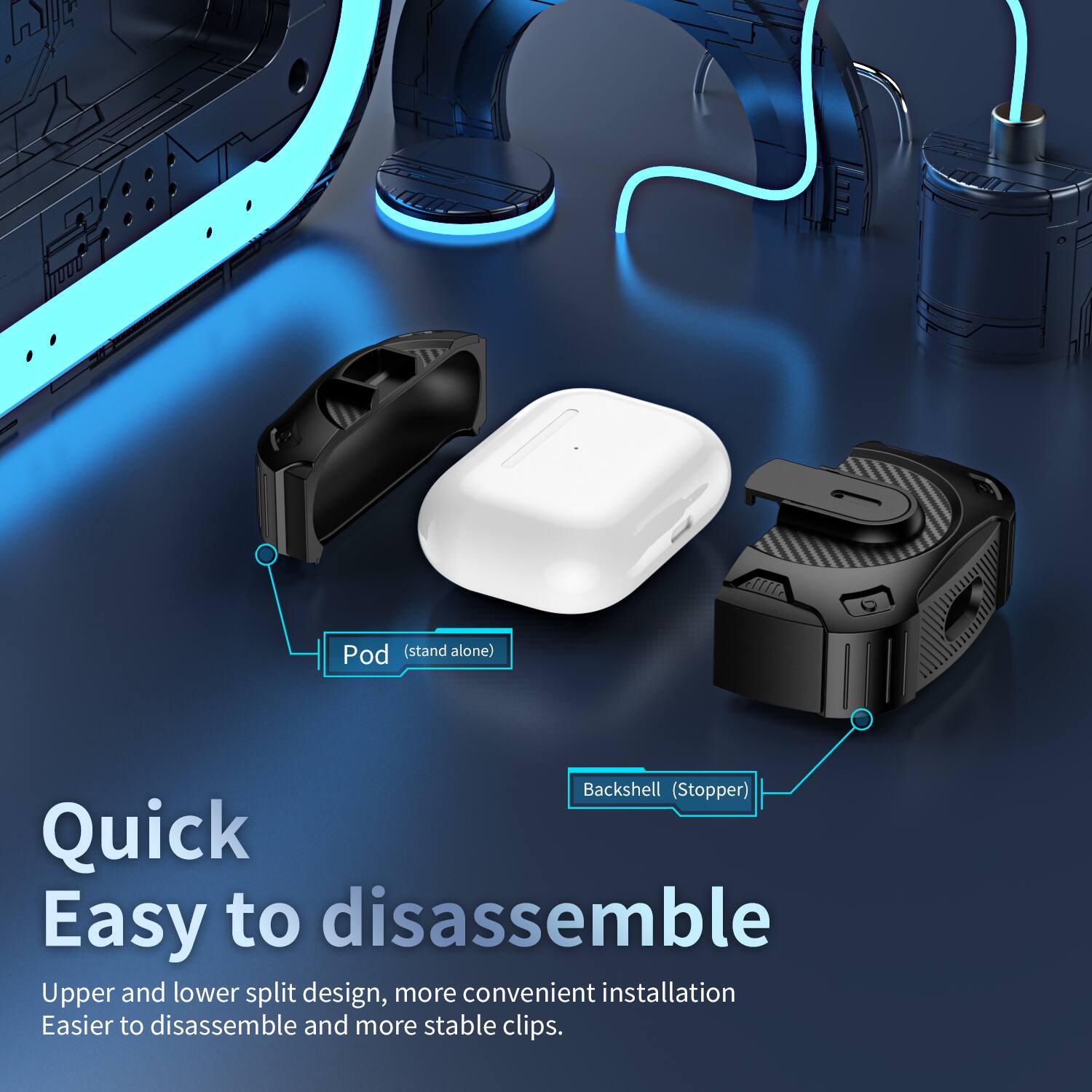 Pod (stand alone) Backshell (Stopper) Quick Easy to disassemble Upper and lower split design, more convenient installation Easier to disassemble and more stable clips.