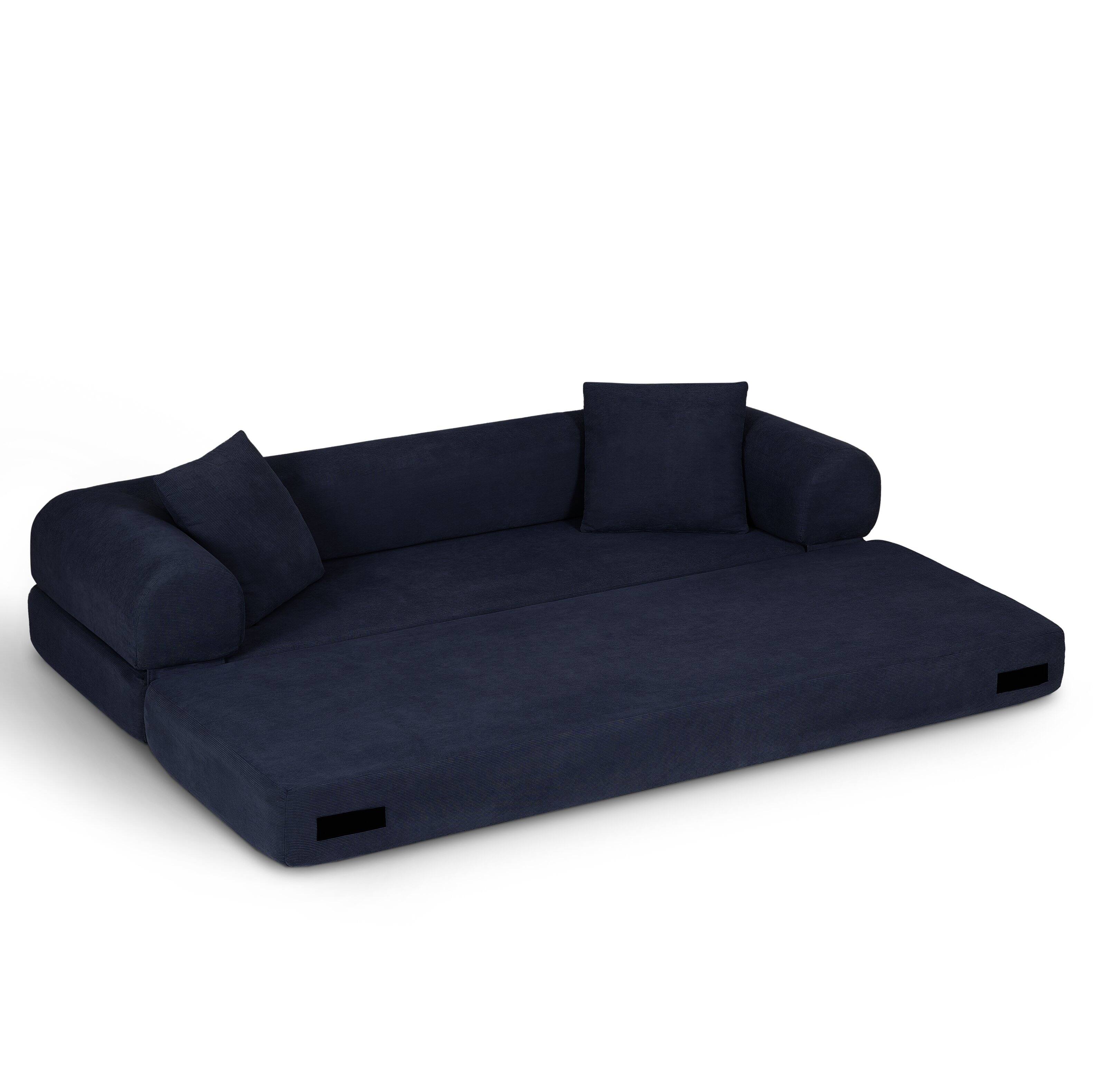 Alt View 1. Loheer - Loheer 80 Inch Convertible Sofa Bed Queen, Deep Blue Corduroy Fold Out Couch with Storage, Compressed Couch in a Box - Dark Blue.