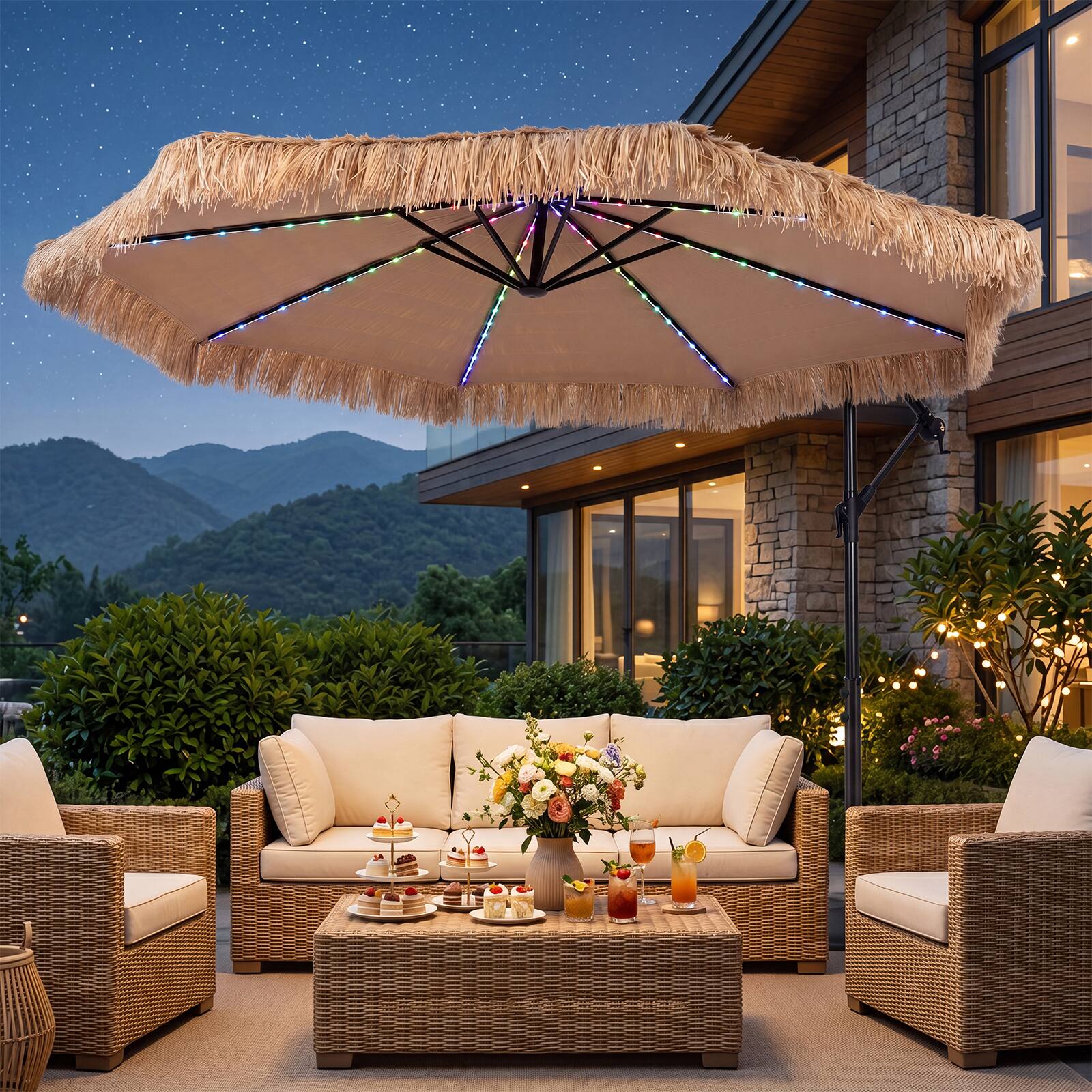 Alt View 5. Gymax - Gymax 10' Solar Thatched Cantilever Umbrella Patio Offset Hanging Umbrella w/ 8 Ribs - Yellow.