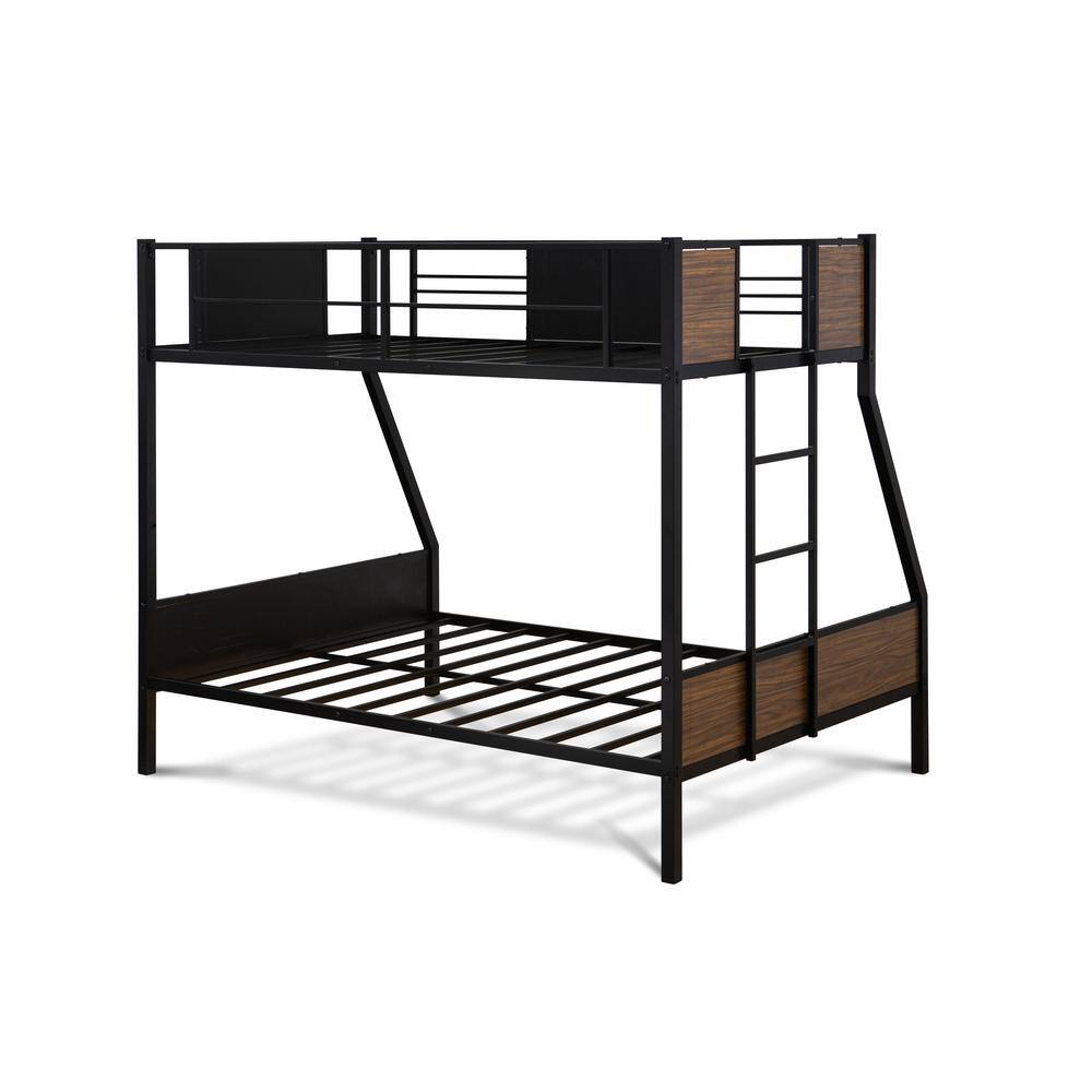 Front. East West Furniture - Twin Over Full Bunk Bed in Powder Coating Black - Black.