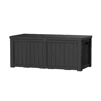 Front. Decksplore - 120 gal. Black Resin Storage Deck Box for Outdoor lndoor.