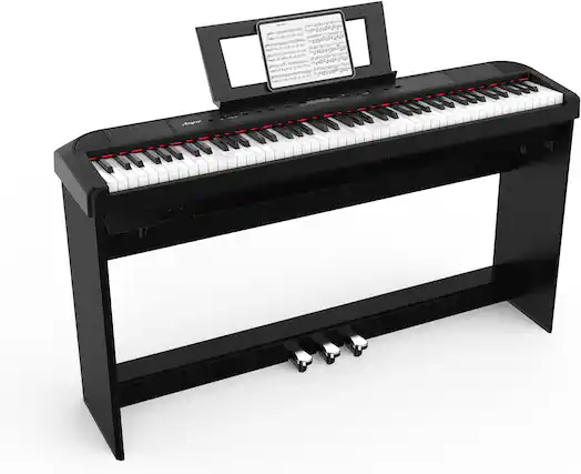 Front. GARVEE - 88-Key Fully Weighted Digital Piano – Elegant Full-Size Setup with Stand, Triple Pedals & Power Supply.