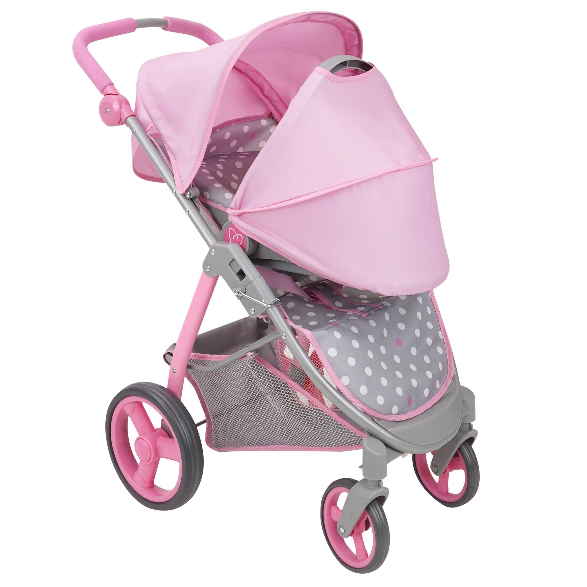 Front. 509 Crew - 509 Crew - Cotton Candy Pink Doll Travel System in Grey Polka Dots, Fits Dolls Up to 18".