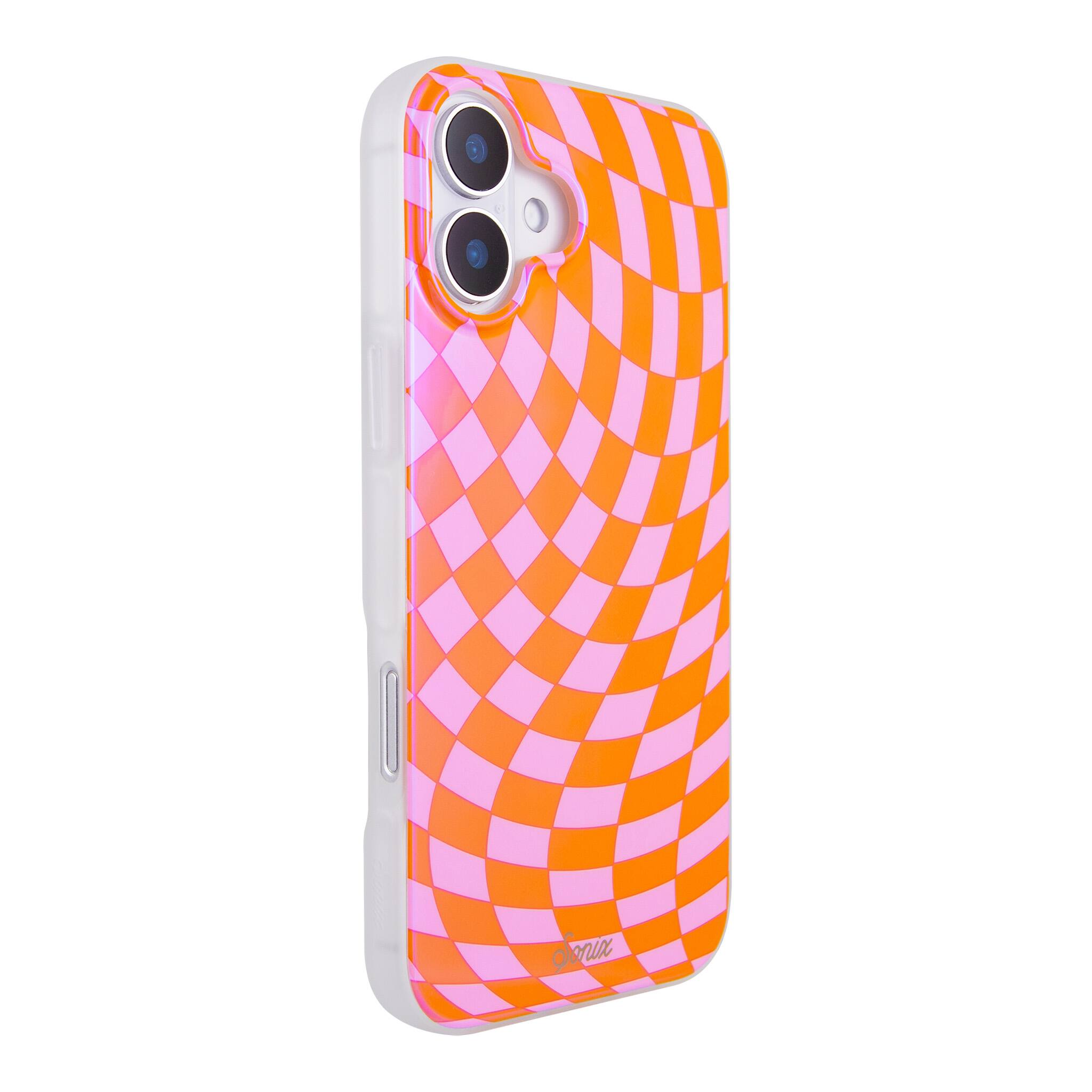Angle. Sonix - iPhone 16 Plus Case Checkmate Pink & Orange - Pink.