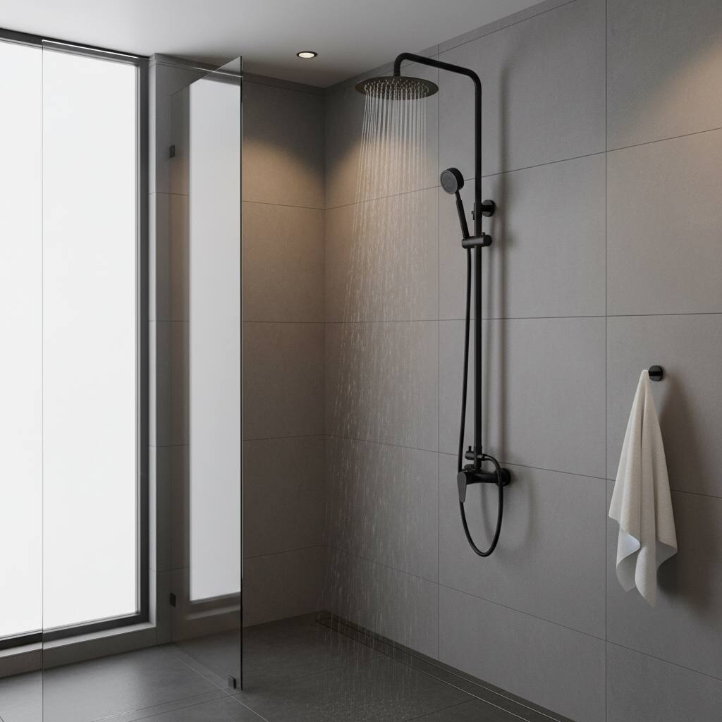 Alt View 1. Dazzed Corner - Outdoor Shower Kit - Stainless Steel Wall Mount with Handheld & Adjustable Settings - Black.