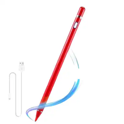 Front. Stock Preferred - Universal Rechargeable Capacitive Touch Screen Stylus Pen for iPhone, iPad, Android, Tablets-Red - Red.