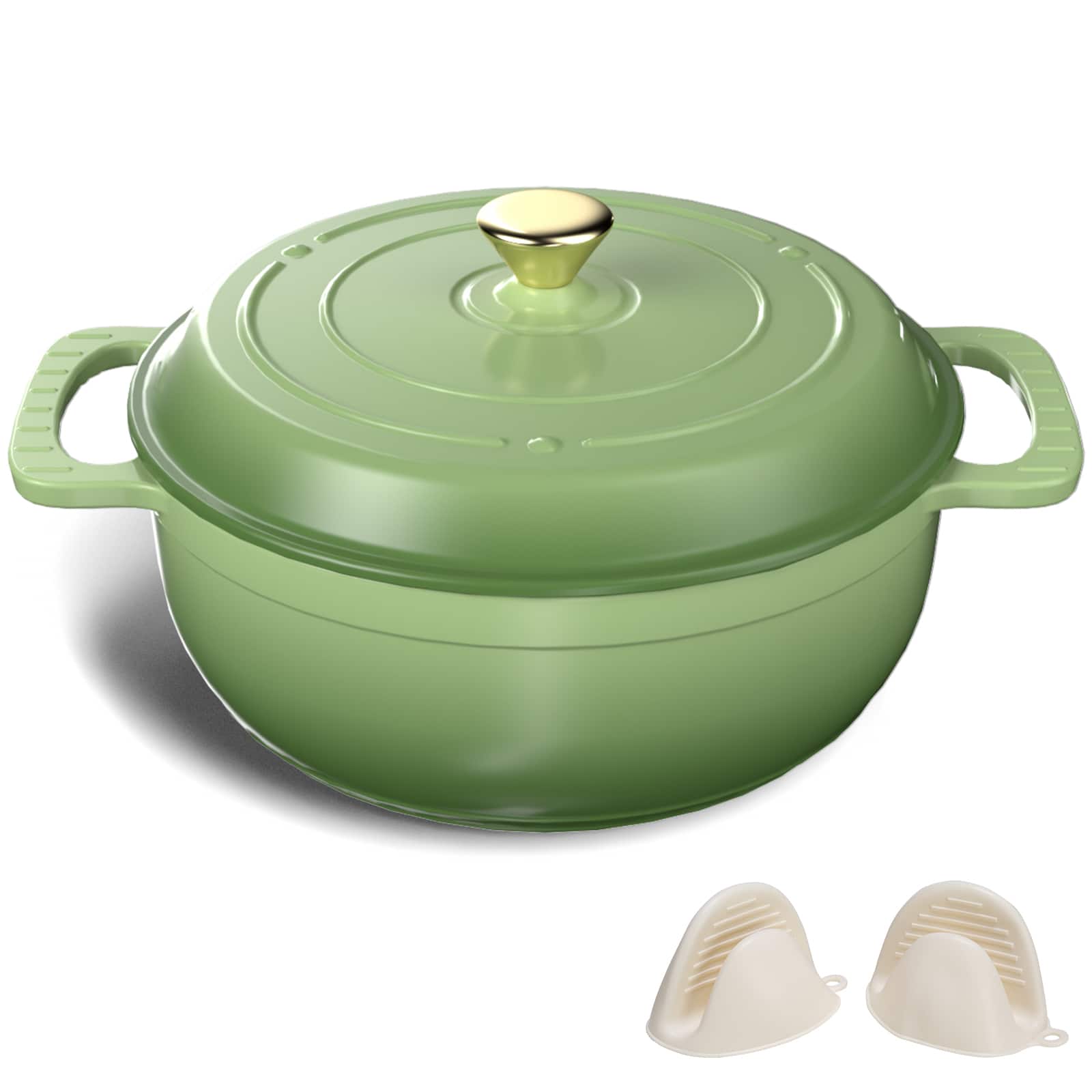 Front. Winado - 7.5QT Dutch Oven Enameled Cast Iron Bread Oven w/ Moisture-Lock Lid for Sourdough Baking & Cooking, Oven & Stovetop Safe - Green.