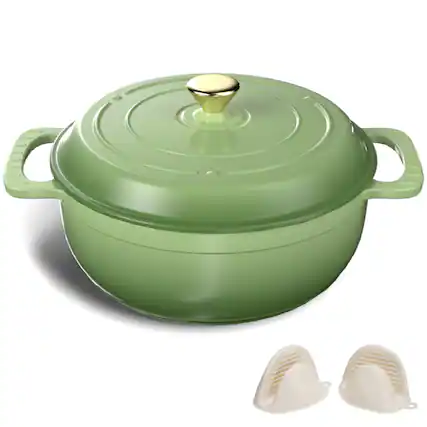 Front. Winado - 7.5QT Dutch Oven Enameled Cast Iron Bread Oven w/ Moisture-Lock Lid for Sourdough Baking & Cooking, Oven & Stovetop Safe - Green.